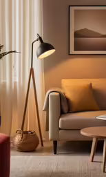 a lamp and some chairs in a room