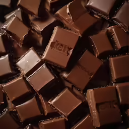 closeup of chocolate squares stacked together