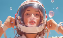 a young girl wearing a helmet holds her glasses against her face