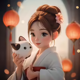 an image of a woman that has a cat in her hand