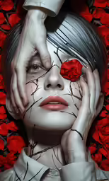 an art print of a woman with makeup painted on her face