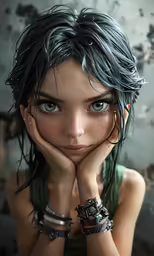 a close up of a person with blue eyes and short hair