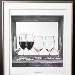 a group of five glasses of wine are lined up in a row