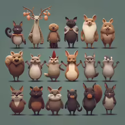 a group of cute animals sitting next to each other