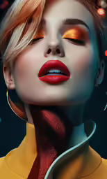 the woman with the red lipstick is wearing an orange tie