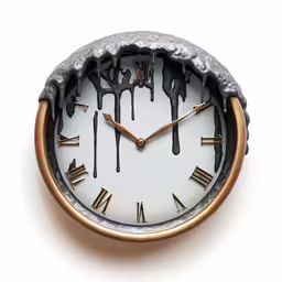 the analog clock has dripping black liquid on it