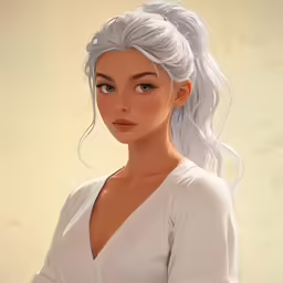 a young woman with long white hair in a white dress