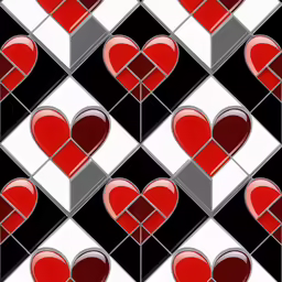 a pattern with red hearts on black and white background