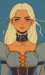 an animation of the blonde haired witch with long hair