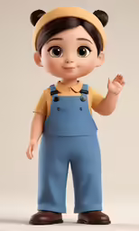 a baby doll that is wearing overalls and smiling