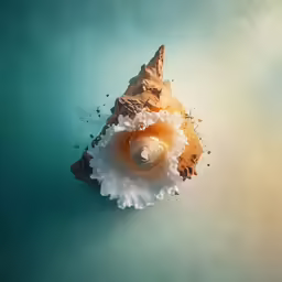 an egg and shell on a rock floating in water