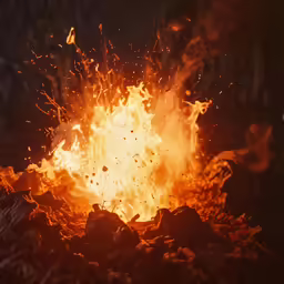 there is a large, colorful fire in the dark