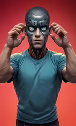 a digital 3d character that is looking to the side with his hands on his head
