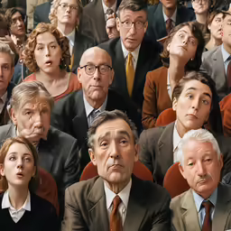 a series of people standing around each other