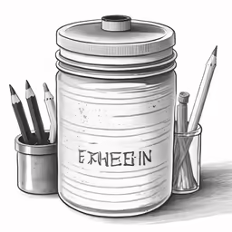 an image of an artistic drawing of a jar and pencils