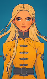 a woman with long blonde hair in yellow