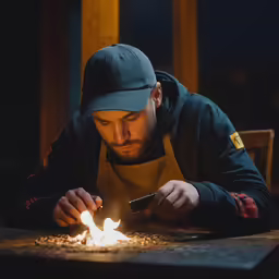 the chef lights candles with the help of a knife