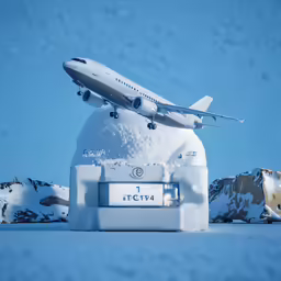 an airplane sitting atop a huge pile of snow