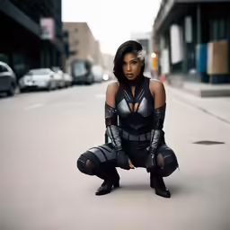 an african american female in a futuristic outfit