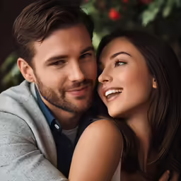 a young man and a young woman smile at each other