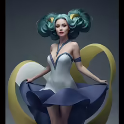 an animation woman dressed up with blue hair