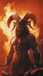 an image of a horned man surrounded by flames