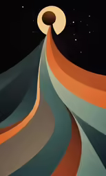 abstract design showing different colored curves and shapes with stars in the background