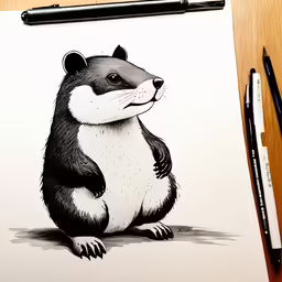 a drawing with a cartoon of a badger