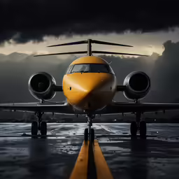 a large yellow plane on a run way