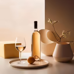 an empty wine bottle next to a half - filled glass of white wine