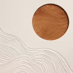 a piece of wood and wavy lines with a wooden circular