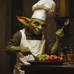 yoda preparing a meal in a kitchen setting