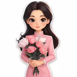 cartoon character with flower bouquet on her lap