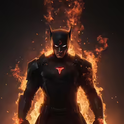 a person standing in a field full of fire