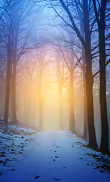 a pathway leading through the woods on a winter day