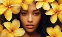 a woman surrounded by yellow flowers