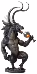 the black dragon statue is holding an object