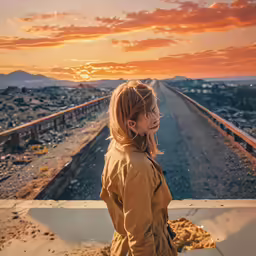 a girl looks at the sunset from an overlook