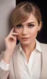 a close up of a person with a suit on