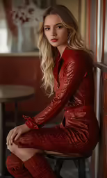 the blonde model has high boots on and is posing