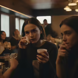 people are sitting at a restaurant and drinking