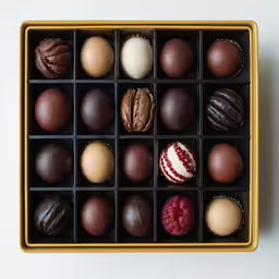 there are some chocolates and a raspberry inside a box