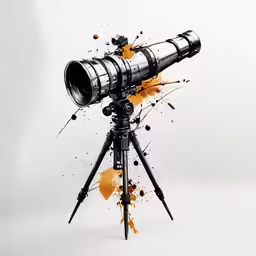a camera with orange paint splatters on it