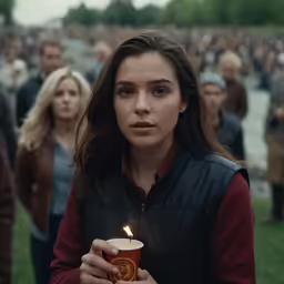 a woman is holding a cup and a lighter
