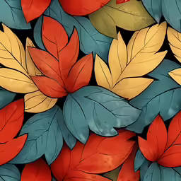 a bunch of colorful leaves in the middle of a photo