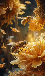 the bees are feeding on the nectar of the flower