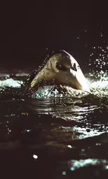 an animal in the water with its head poking out from the water