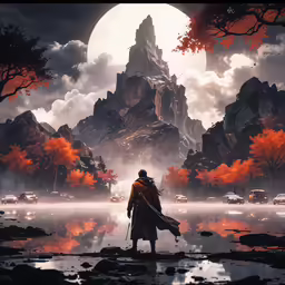 a person standing on a rocky area in front of mountains