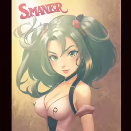 an anime character with green hair and no shirt on