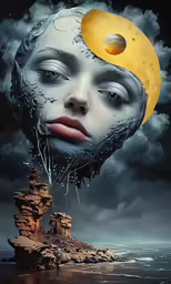 the water face and a sky background with clouds